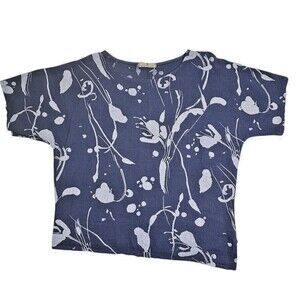 Lands Downunder Linen Lagenlook Italy Top Costal Artsy Botanical Asymmetric M